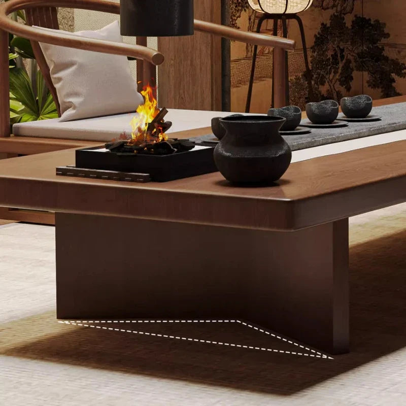 Solid Wood Low Coffee Table – New Chinese & Japanese Bay Window Platform Table