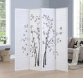 4-Panel Room Divider with Bamboo Print, 72W x 71H, Sturdy Mortise & Tenon, White