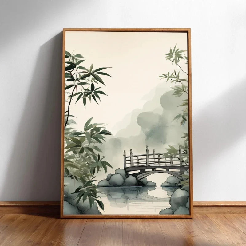 Minimalist Japanese Bamboo Forest & Crane Zen Wall Art Print