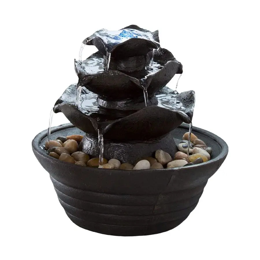 Fountain with LED Lights Cascading 3Tier Lighted Tabletop Water Feature with Soothing Sound Zen Decor for Home or Office by