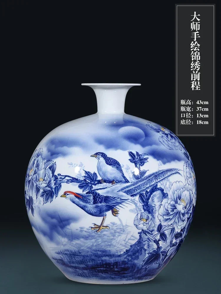Jingdezhen ceramics hand-painted blue and white porcelain desktop vase living room Chinese home  DD