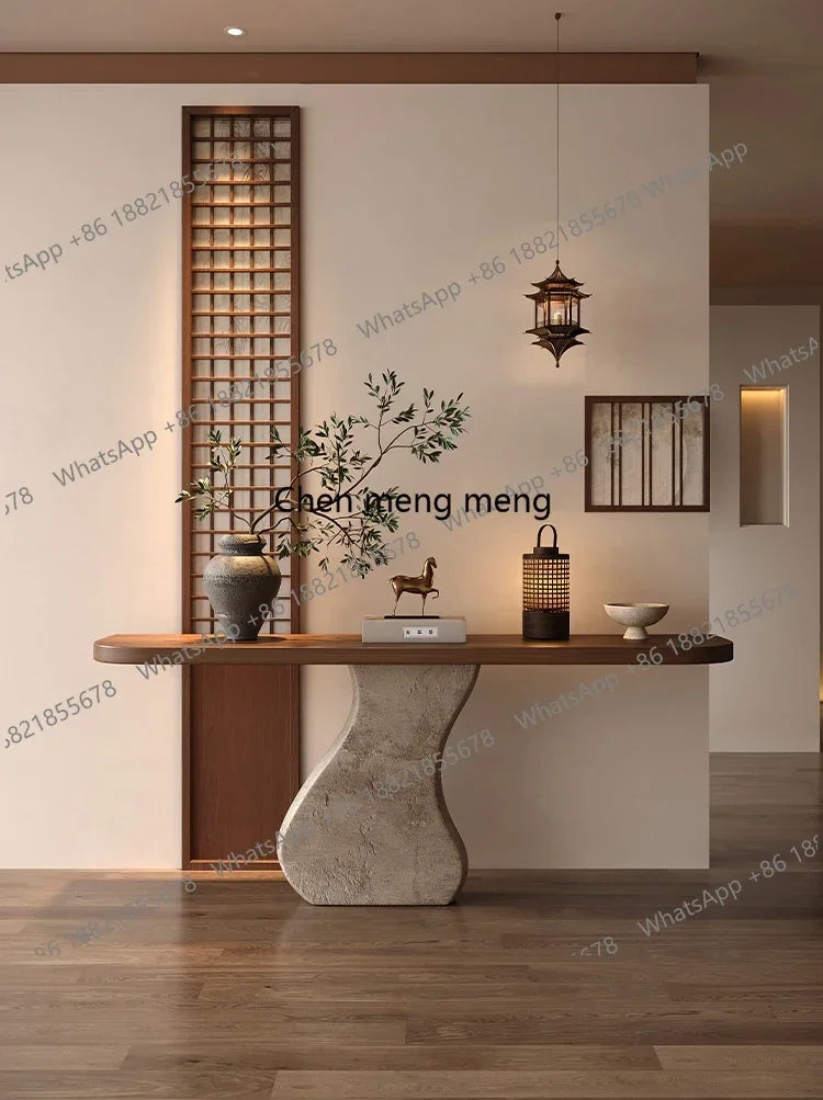 Wabi-Sabi Minimalist Curved Console Table – Modern Japandi Foyer & Hallway Table