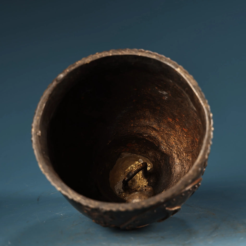 Tibetan Temple Gilded Shakyamuni Bell – Old Bronze Buddha-Head Pattern (6")