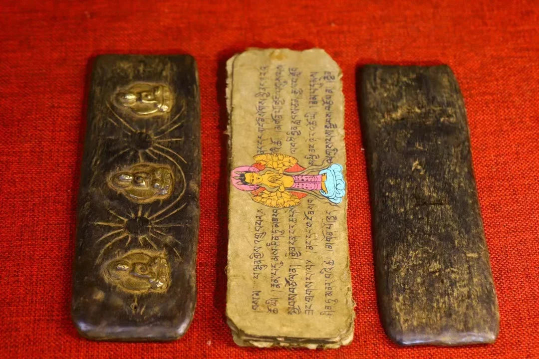 Antique Tibetan Temple Scripture Block – Hand-Carved Ritual Text