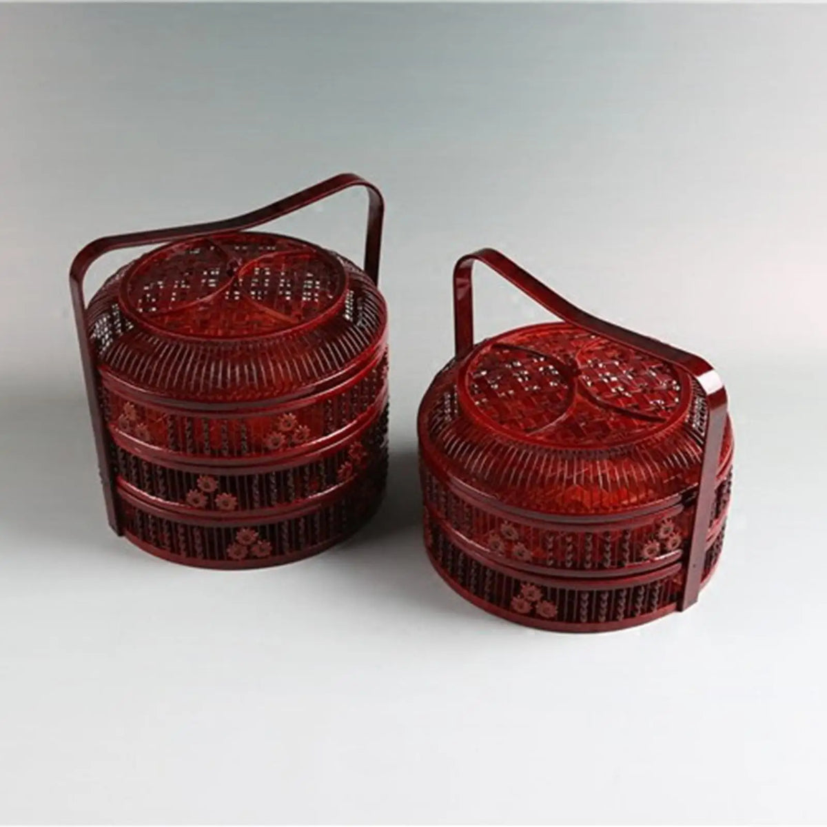 Handwoven Multi-Tier Bamboo Storage Basket with Handle