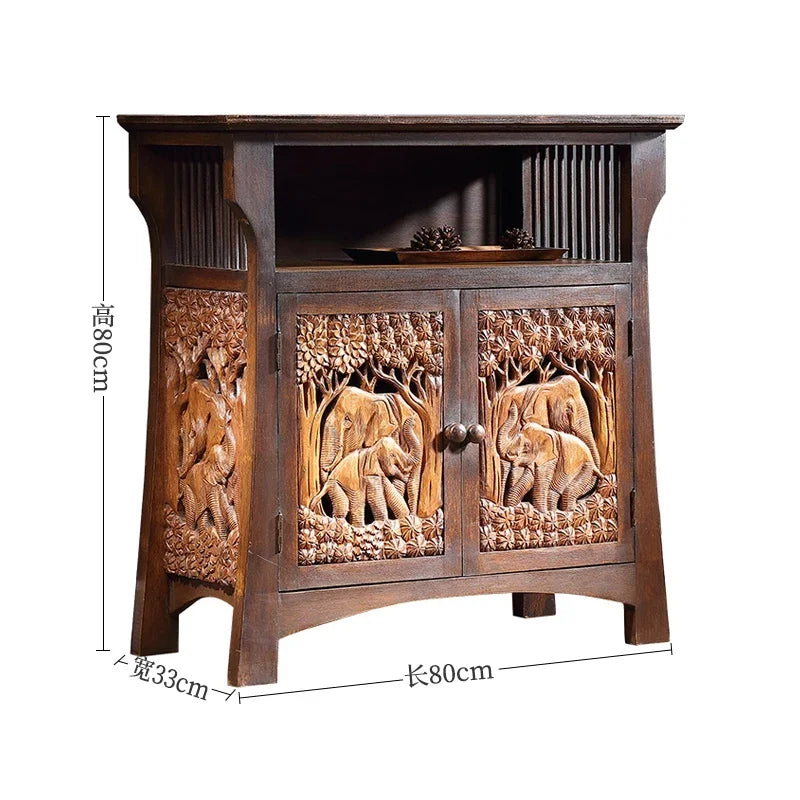 Southeast Asian Solid Wood Hand-Carved Entryway & Storage Cabinet