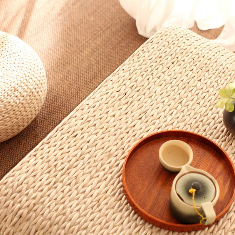 Japanese Living Room Coffee Desk Handmade Grass Weaving Tea Table Bay Window Balcony Rectangular Rattan Straw Low Kang Tables