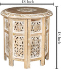 Wooden Coffee Table, Round End Table, Hand-Carved Side Table – 18" Octagonal, White Wash