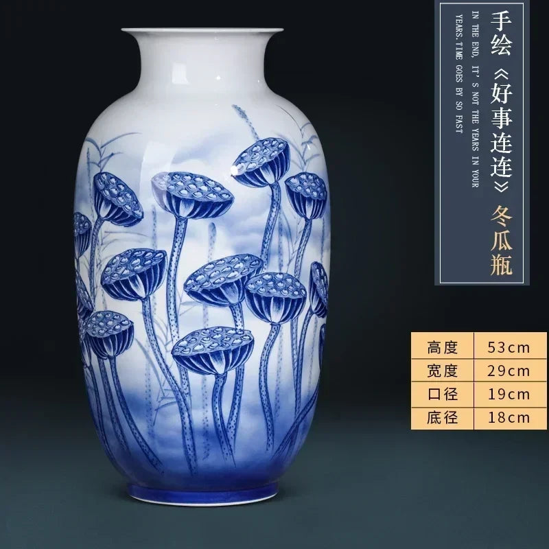 Jingdezhen ceramics hand-painted blue and white porcelain desktop vase living room Chinese home  DD