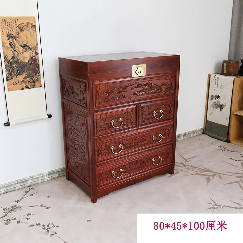 FG Camphor Wood Chest of Drawers Camphor Wood Box Cabinet Storage Solid Wood Furniture Mothproof Chinese Style Carved Vintage