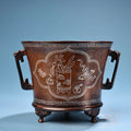Tibetan Temple Purple-Bronze Incense Burner – Semi‑Antique Ruyi Ear Censer with Silver Inlay (6")