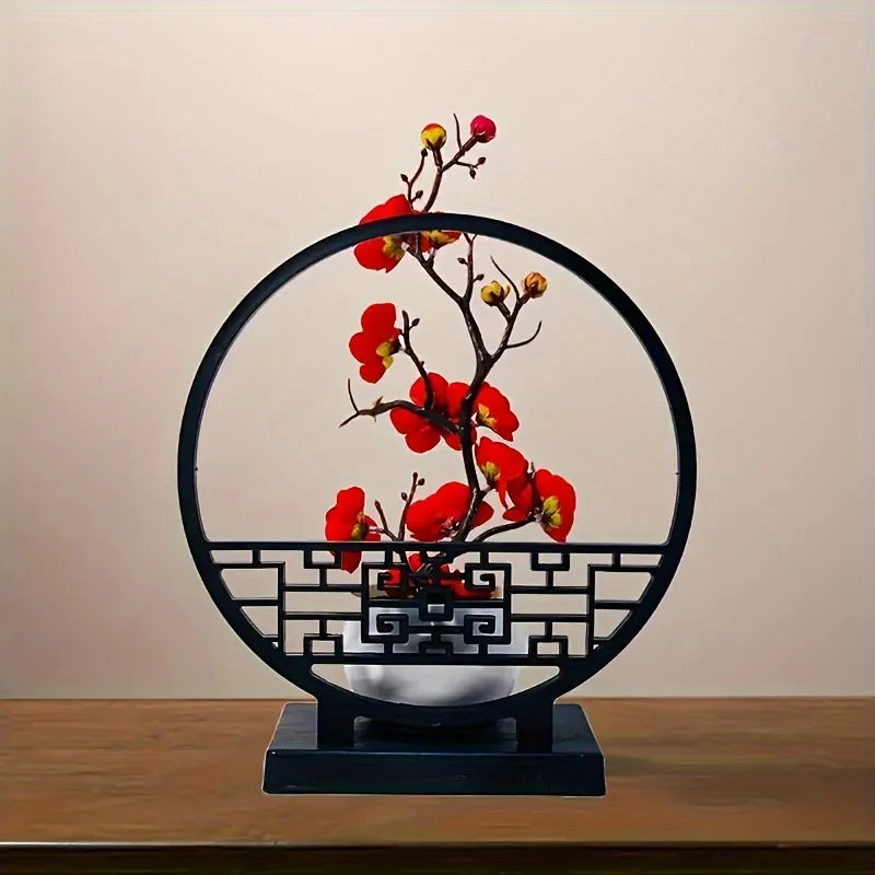 Faux Winter Plum Blossom Bonsai (Meihua) – Oriental Ceramic Tabletop Centerpiece for Tea & Living Rooms