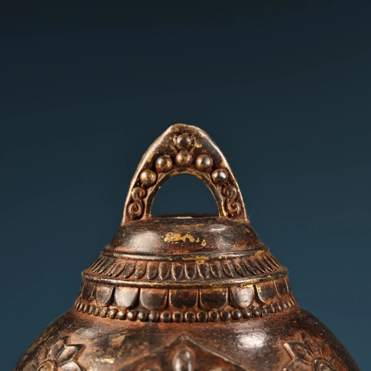 Tibetan Temple Gilded Shakyamuni Bell – Old Bronze Buddha-Head Pattern (6")
