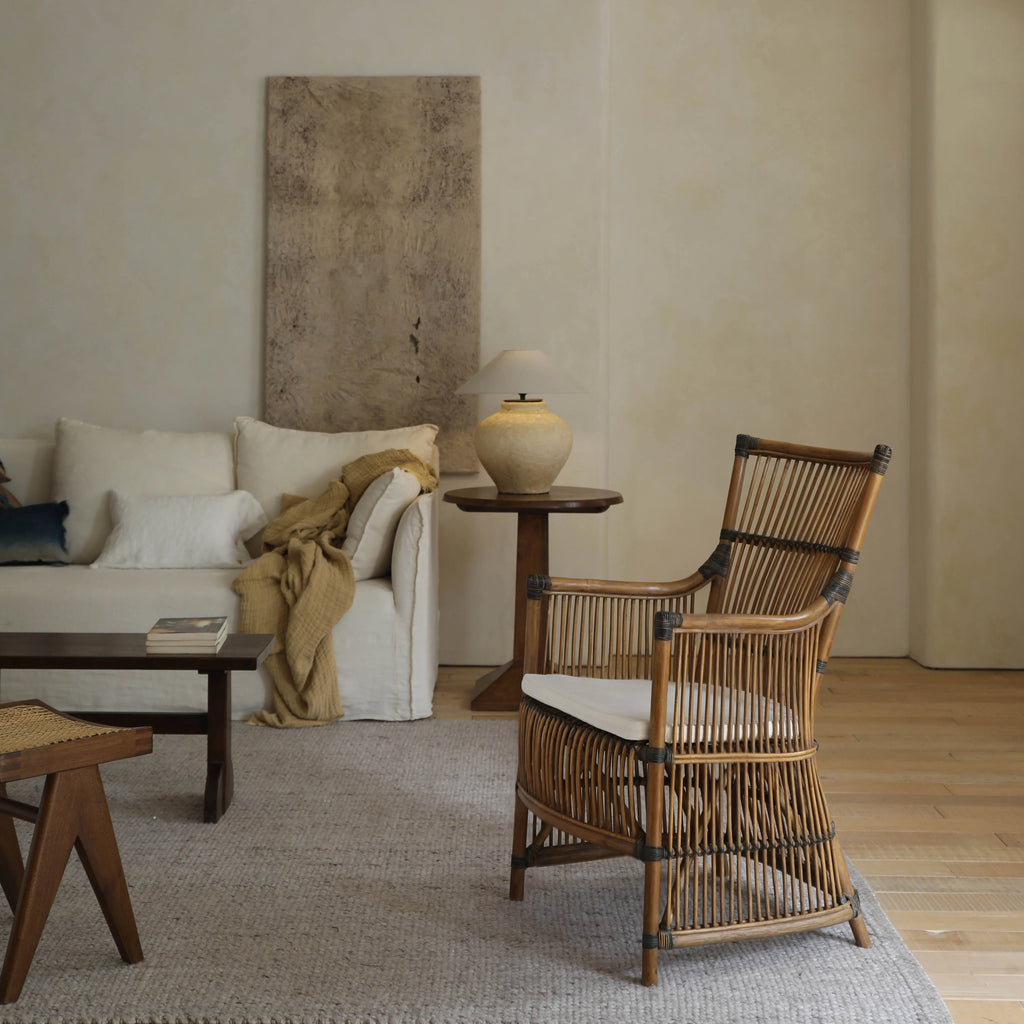 Southeast Asian Handmade Natural Rattan Single Chair – Wabi-Sabi Balcony Lounge Armchair