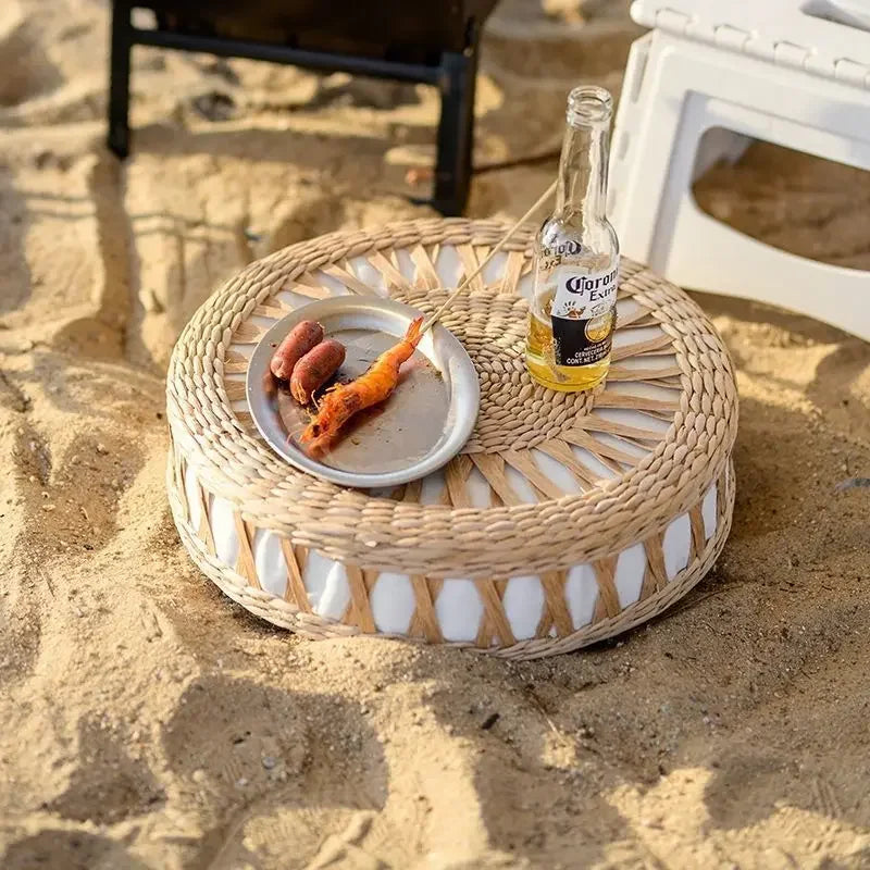 Hand-Woven Round Mobile Footstool – Low Ottoman Pouf & Accent Stool