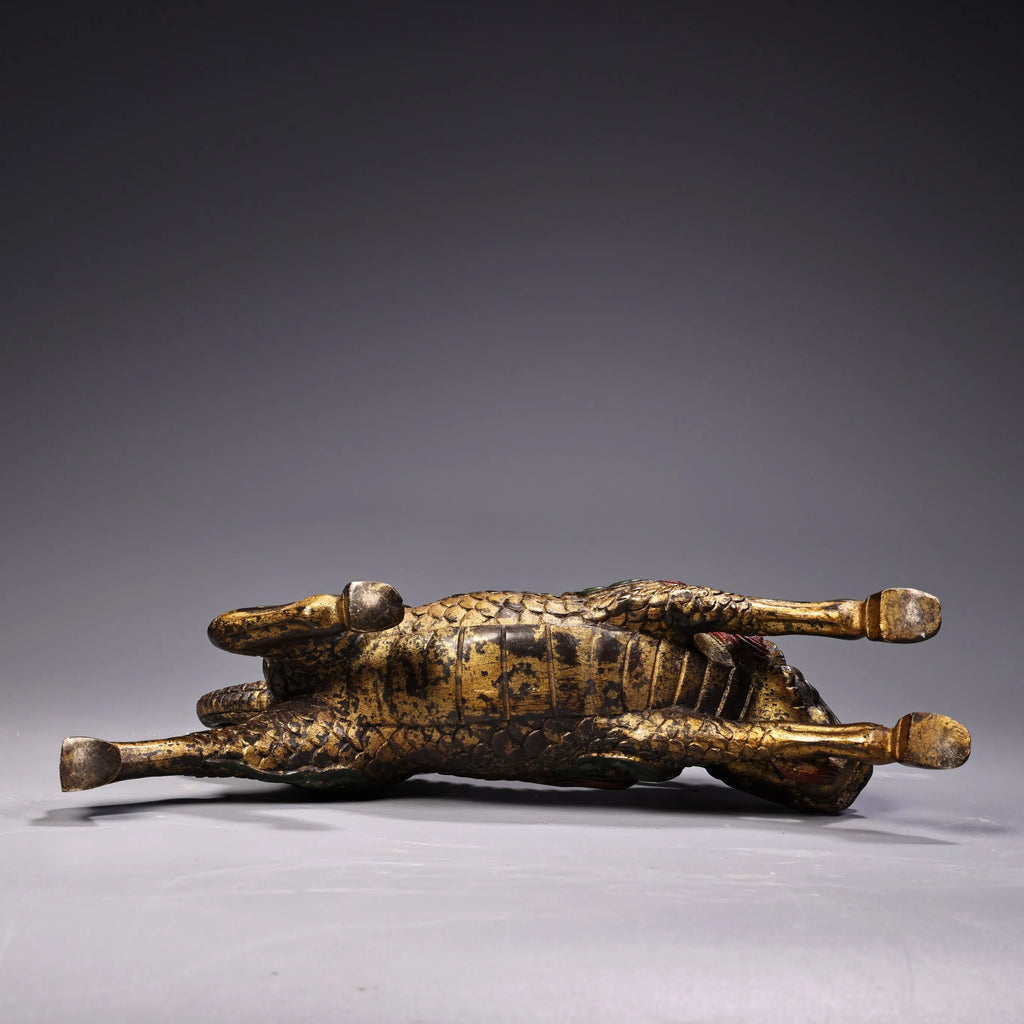 Tibetan Bronze Painted Kirin Wealth Guardian Statue