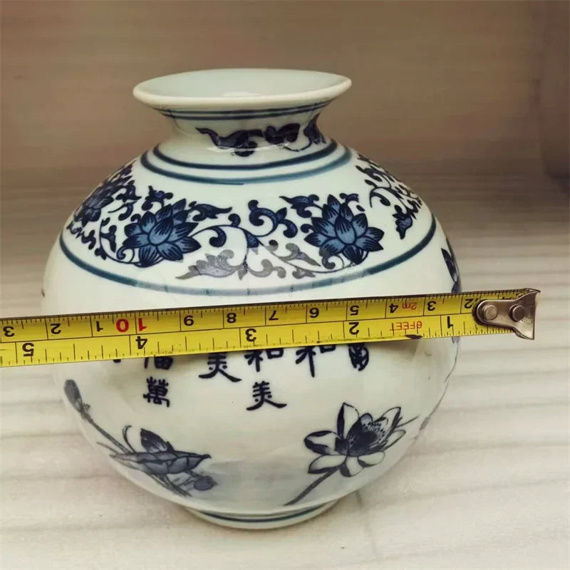 Replica of Old Chinese Porcelain Round Ball Vase Blue and White Lotus Bird Pattern