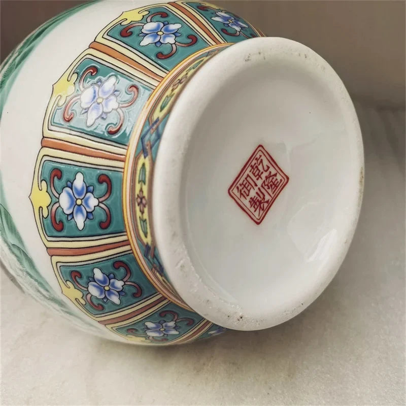 Chinese Old Design Porcelain Double Eared Big Belly Vase Pastel Eight Immortals