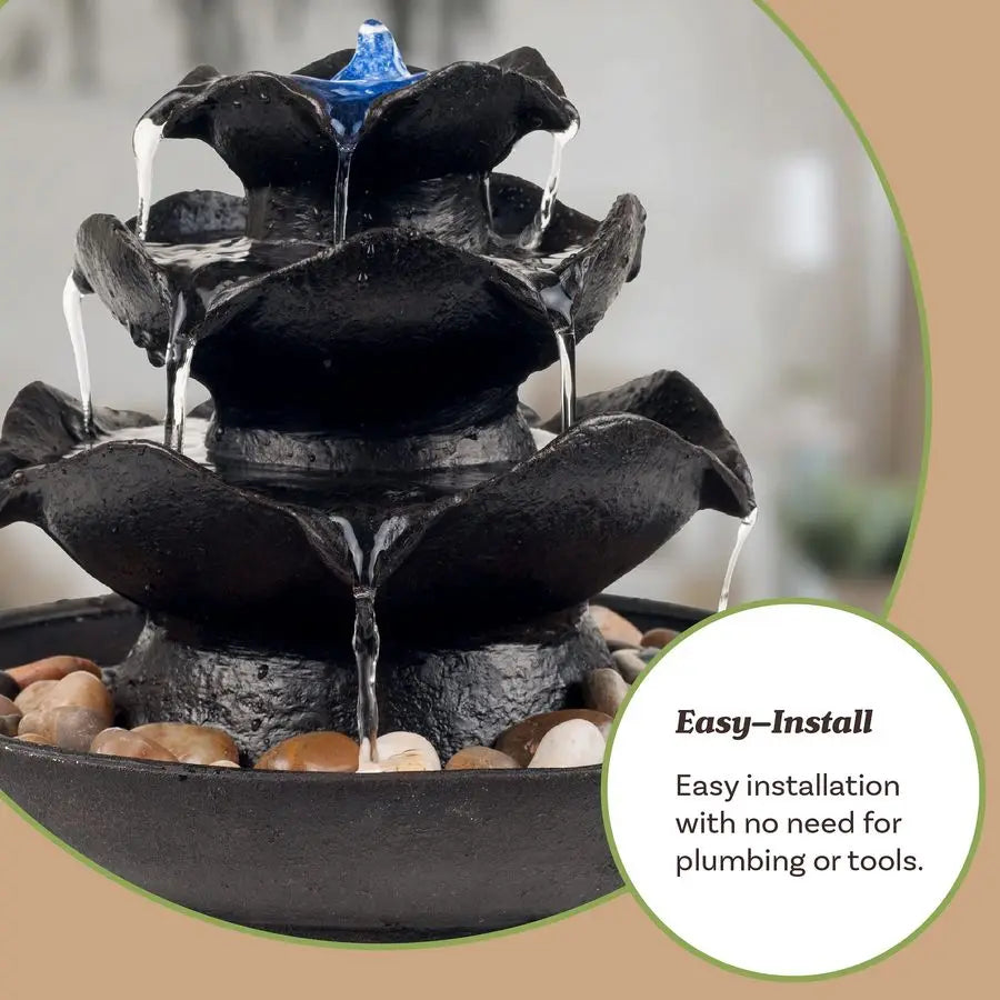 Fountain with LED Lights Cascading 3Tier Lighted Tabletop Water Feature with Soothing Sound Zen Decor for Home or Office by