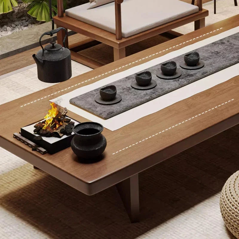 Solid Wood Low Coffee Table – New Chinese & Japanese Bay Window Platform Table
