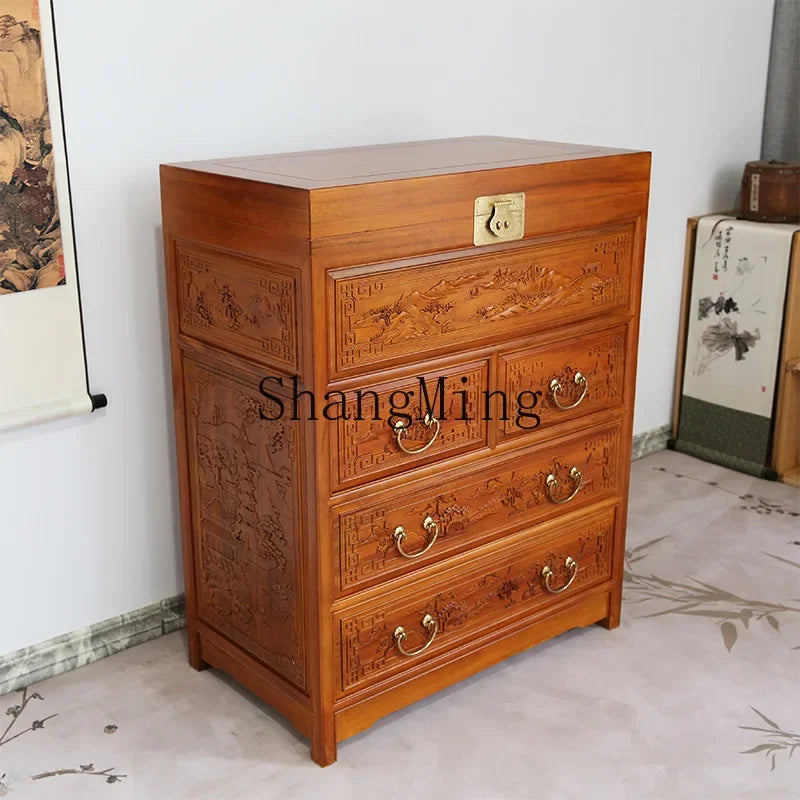 FG Camphor Wood Chest of Drawers Camphor Wood Box Cabinet Storage Solid Wood Furniture Mothproof Chinese Style Carved Vintage