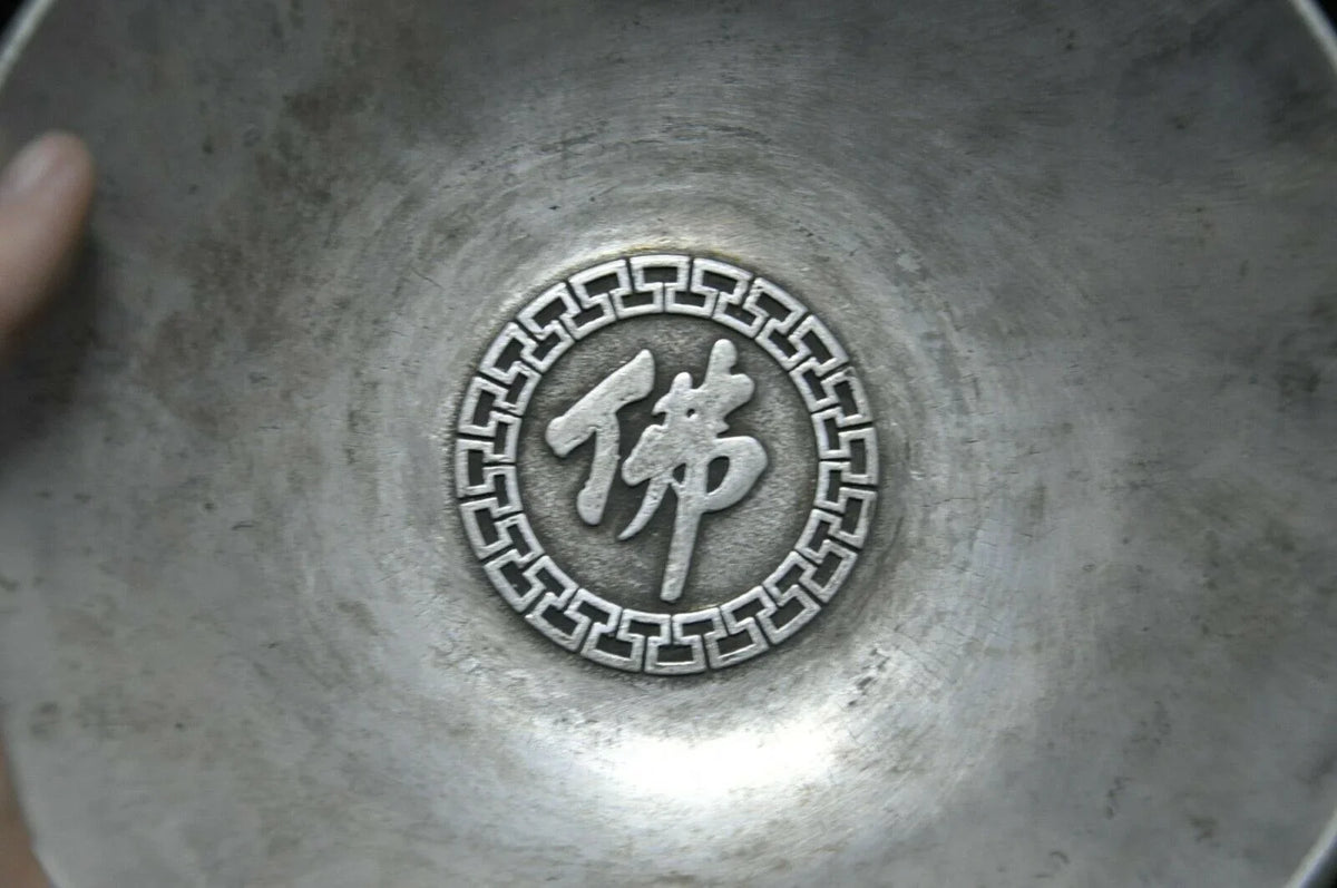 Old Tibetan Silver Lohan Plate – Buddhist Temple Offering Dish