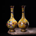Tibetan Temple Vintage Cloisonné Dragon & Phoenix Vases – Bronze Bottle Pair (House Guardians)