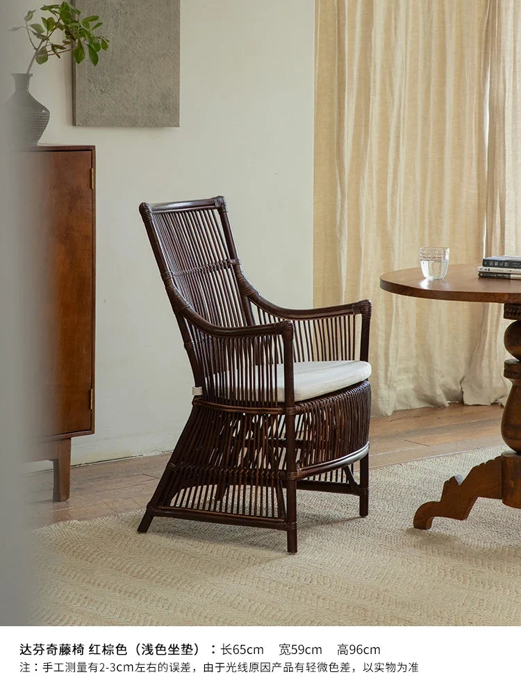 Southeast Asian Handmade Natural Rattan Single Chair – Wabi-Sabi Balcony Lounge Armchair