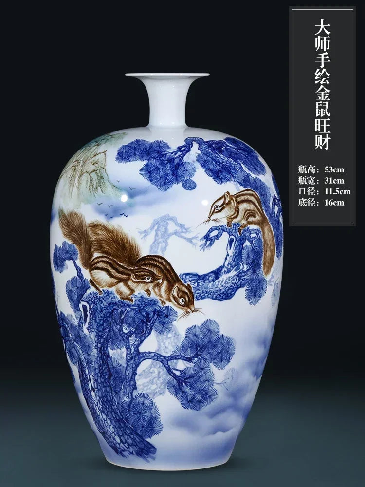 Jingdezhen ceramics hand-painted blue and white porcelain desktop vase living room Chinese home  DD