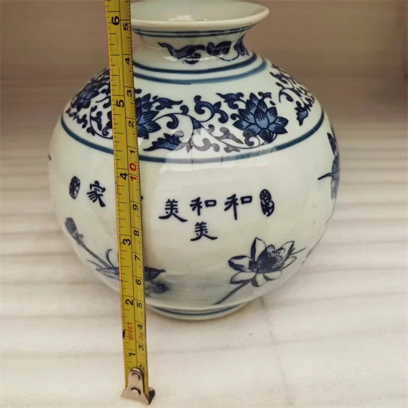 Replica of Old Chinese Porcelain Round Ball Vase Blue and White Lotus Bird Pattern