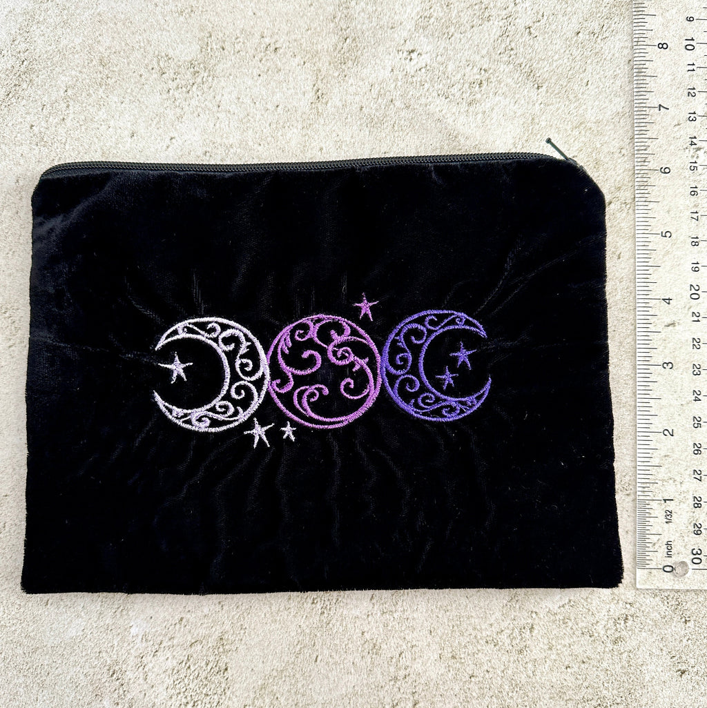 Triple Moon Velvet Tarot Bag with Zipper – Witchy Gift for Tarot & Oracle Lovers