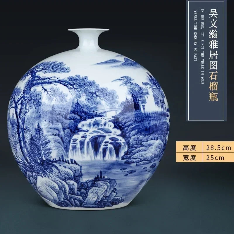 Jingdezhen ceramics hand-painted blue and white porcelain desktop vase living room Chinese home  DD