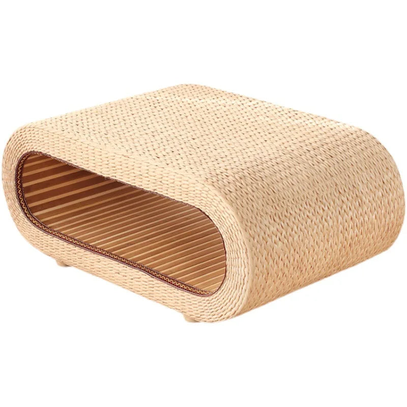 Japanese Living Room Coffee Desk Handmade Grass Weaving Tea Table Bay Window Balcony Rectangular Rattan Straw Low Kang Tables