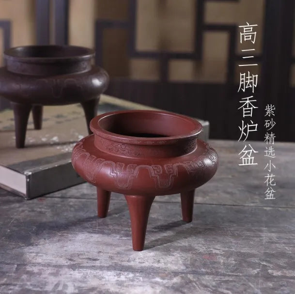Tripedal Purple Sand (Zisha) Ceramic Bonsai Bowl Pot – 9cm Inner Diameter