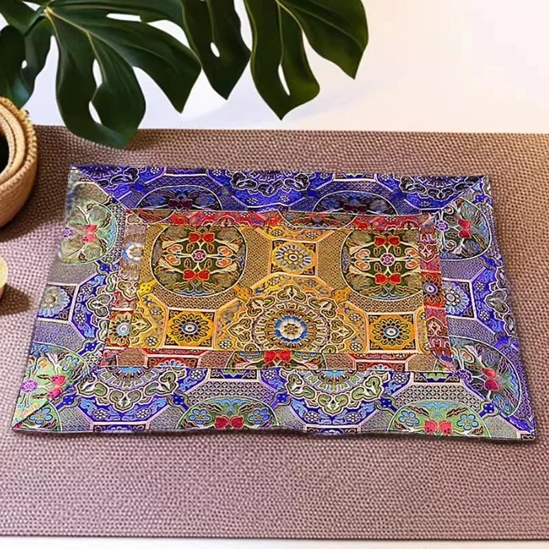 Tibetan Style Five-color Colorful Tablecloth Double-layer Thickened Table Mat Fabric Tablecloth Pattern Brocade Household Office