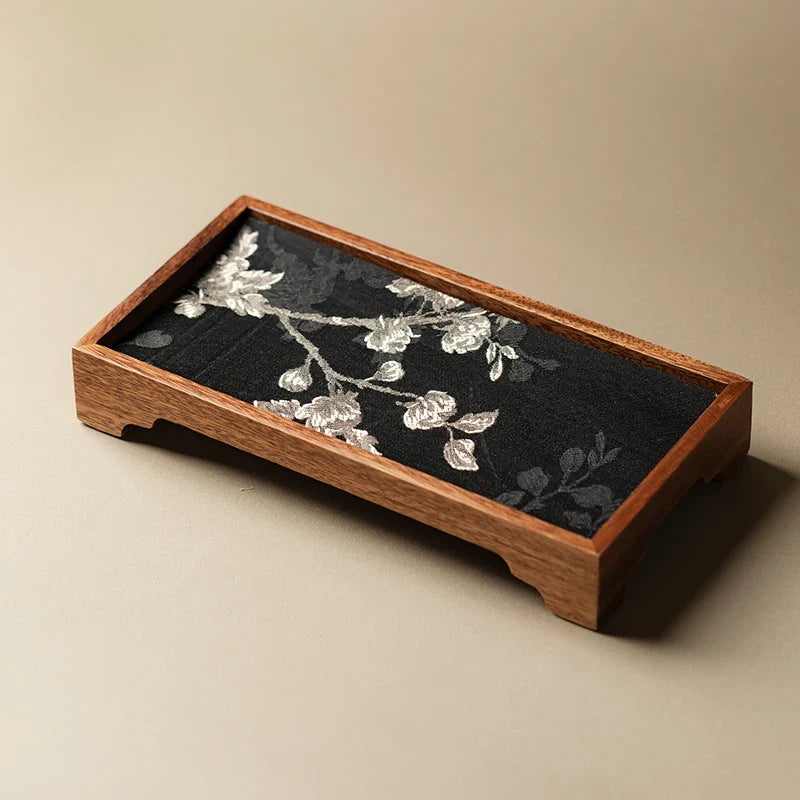 Japanese-style black walnut dried tea tray New Chinese Zen creative tea mat Wooden tray Complete set of small tea table