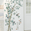 Chinese Ink-Style Bamboo & Songbirds Wall Decal – "Bamboo Bless Peace" Calligraphy Mural