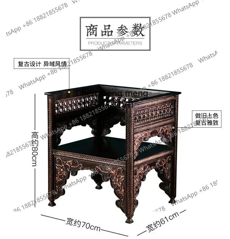 Classical Hand-Carved Chinese Elm Armchair – Solid Wood Vintage Salon Chair