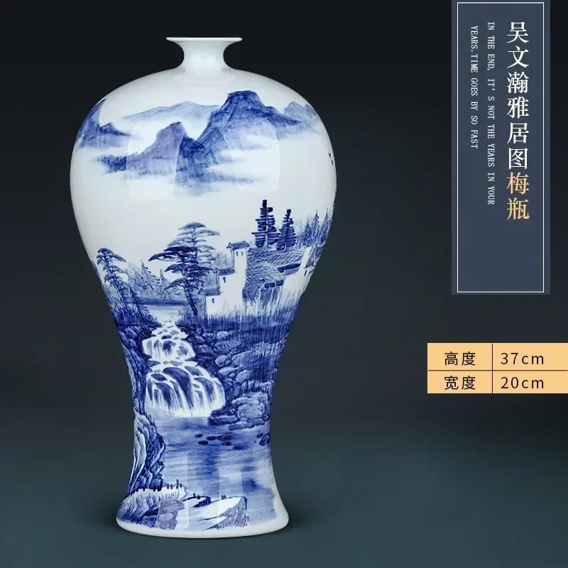 Jingdezhen ceramics hand-painted blue and white porcelain desktop vase living room Chinese home  DD