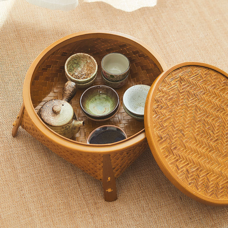 Vintage Style Bamboo Storage Basket Tea Tray