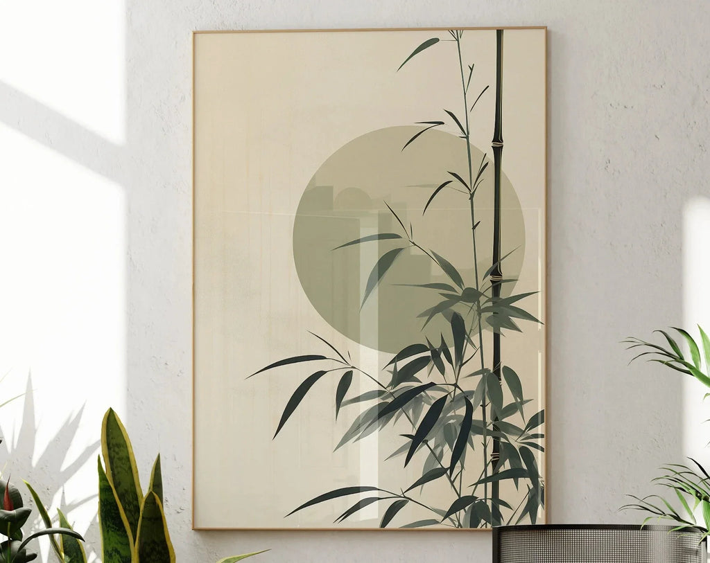 Minimalist Japanese Bamboo Forest & Crane Zen Wall Art Print