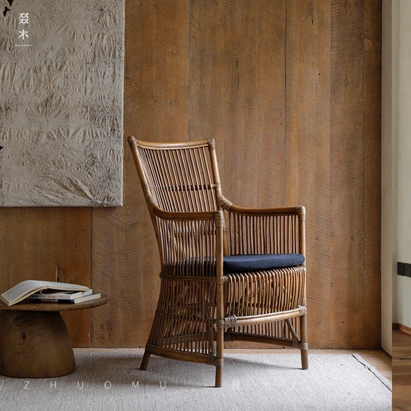 Southeast Asian Handmade Natural Rattan Single Chair – Wabi-Sabi Balcony Lounge Armchair