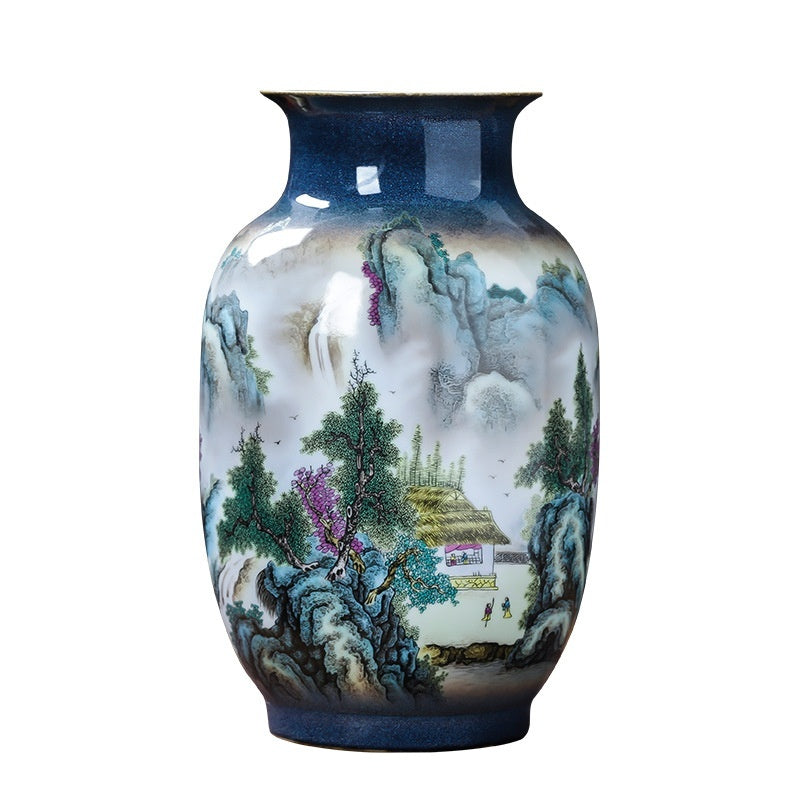 New Chinese-style Pastel Landscape Floral Ceramic Vase