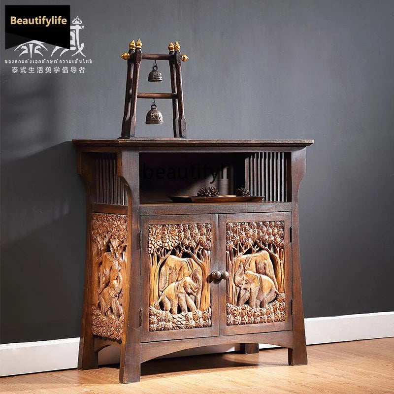 Southeast Asian Solid Wood Hand-Carved Entryway & Storage Cabinet