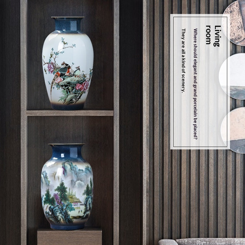 New Chinese-style Pastel Landscape Floral Ceramic Vase