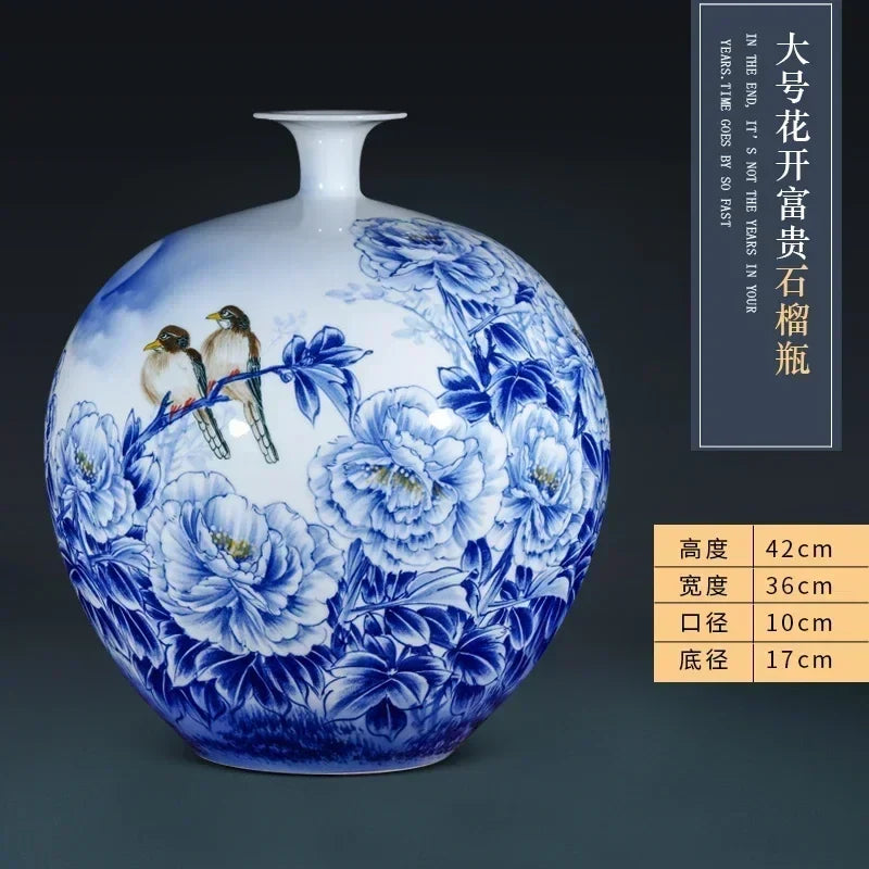 Jingdezhen ceramics hand-painted blue and white porcelain desktop vase living room Chinese home  DD