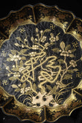 Tibetan Temple Semi-Antique Lacquerware Plate Screen – Fu Longevity, Gold Outline (31cm)