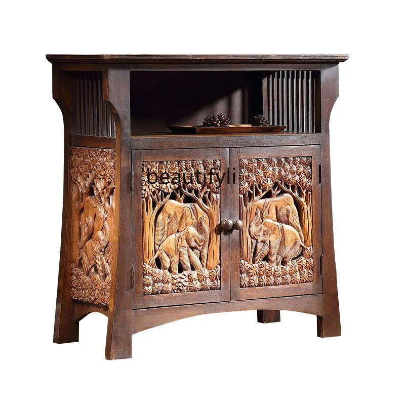 Southeast Asian Solid Wood Hand-Carved Entryway & Storage Cabinet
