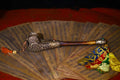 10" Vintage Nepalese Temples Old Yak Bone Mosaic Gem Tibetan Silver Kangling Buddha Horn Trumpet Amulet