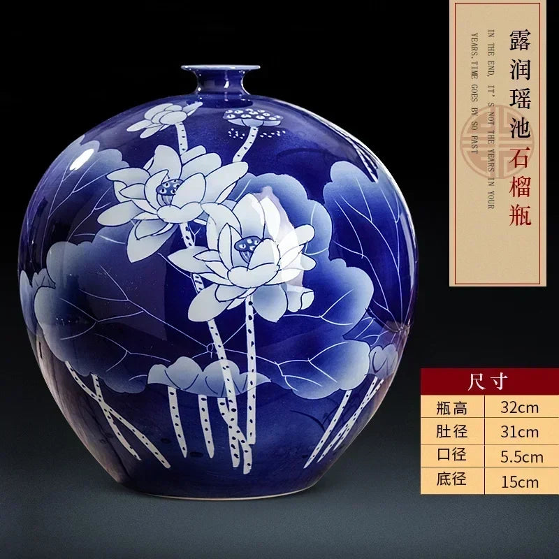 Jingdezhen ceramics hand-painted blue and white porcelain desktop vase living room Chinese home  DD